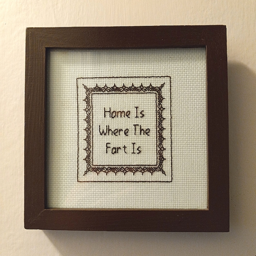 "Home Is Where The Fart Is" Framed Embroidery, Bathroom pun sign, gag gift